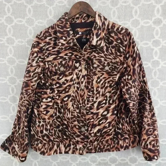 Carole Little Leopard Women's Trucker Jacket X/ 1X - Picture 1 of 6